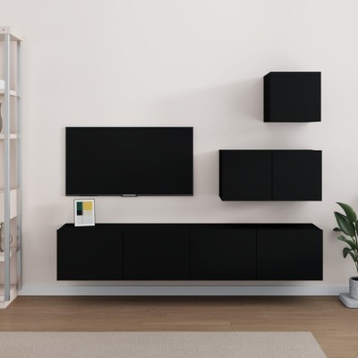 vidaXL Set dulap TV, 4 piese, negru, lemn prelucrat foto