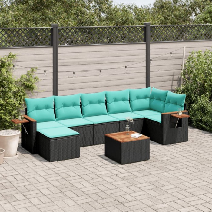 vidaXL Set mobilier de grădină cu perne, 8 piese, negru, poliratan