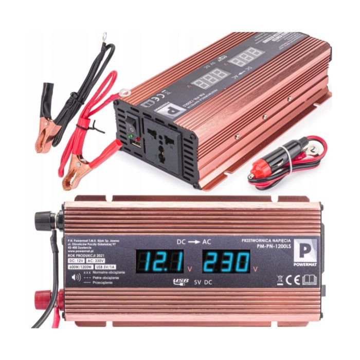 Convertor de tensiune auto, Invertor tensiune LCD 12V 1200W Powermat