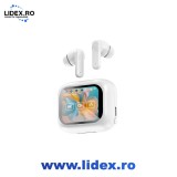 Casti Wireless Bluetooth 5.3 cu Ecran Tactil, Reducere Zgomot ANC, Alb, 120h Autonomie