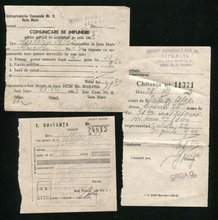 t490 INTREPRINDEREA COMUNALA SATU MARE 1964 CHITANTE TAXE SERVICII