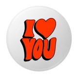 Cumpara ieftin Insigna rotunda I Love You, 58 mm, fundal alb, mesaj rosu cu contur negru, ac metalic