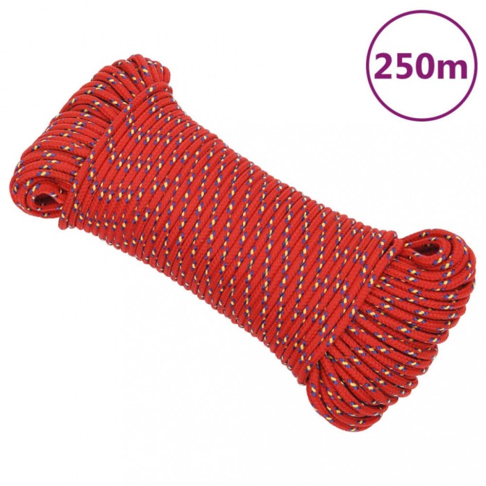 Fr&acirc;nghie de barcă, roșu, 3 mm, 250 m, polipropilenă