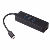 Adaptor USB-C 3.1 Type-C la RJ45 + 3 porturi USB 3.0 hub si placa de retea GIGABIT 10/100/1000 Mbps