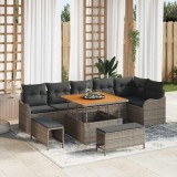 Set Sofa de Grădină vidaXL 9 Piese cu Pernuțe Gri Poliratan Acacia