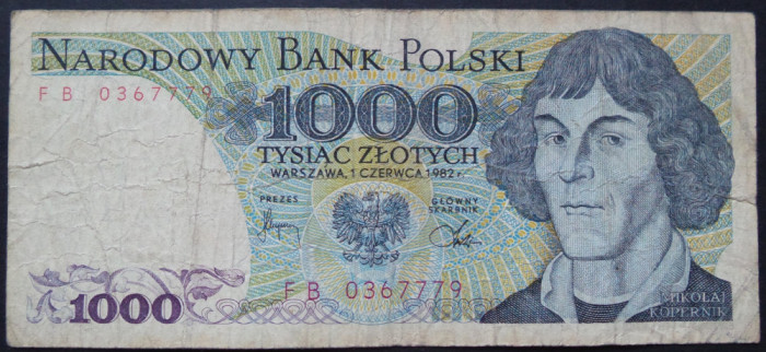 Bancnota 1000 ZLOTI / ZLOTYCH - POLONIA anul 1982 * cod 56