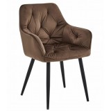 Scaun stil fotoliu bucatarie/living, Artool, York, catifea maro, picioare metal negru, 56x62x83.5 cm