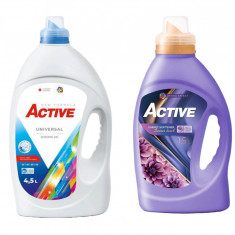 Detergent Universal de rufe lichid Active, 4.5 litri, 90 spalari + Balsam de rufe Active Summer Touch, 1.5 litri, 60 spalari