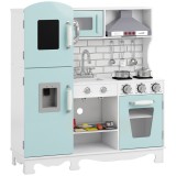 AIYAPLAY Bucătărie din lemn pentru copii, cu lumini, sunete, accesorii, frigider, cuptor și aparat de cafea, verde deschis | Aosom Romania