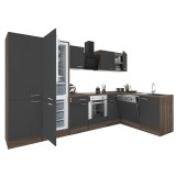 Mobilier de bucătărie de colț Yorki 340, corp din stejar Yorki, fațadă antracit cu finisaj satinat, cu element inferior pentru cuptor, dulap cu raftur