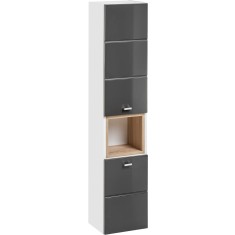 Dulap &icirc;nalt pentru baie Finka Grey, 30x140x25 cm, pal, gri/ alb Pal melaminat / Fronturi MDF In ambele sensuri