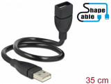 Cablu prelungitor USB 2.0-A T-M ShapeCable 0.35m Negru, Delock 83498