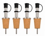 Cumpara ieftin Set 4 dopuri universale pentru sticle, 9.2 x 2.3 cm, inox cu pluta naturala, turnare precisa pentru bauturi, ulei si siropuri