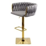 Cumpara ieftin Scaun de bar ABS118P, catifea, suport picioare, metal cromat auriu, inaltime reglabila, 100 kg