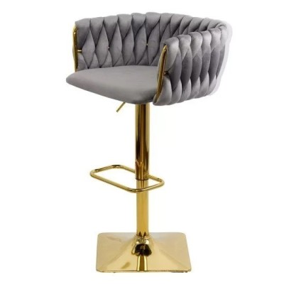 Scaun de bar ABS118P, catifea, suport picioare, metal cromat auriu, inaltime reglabila, 100 kg foto