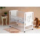 Patut bebe lemn Qmini Timmi Elephant 120x60 cm, alb, laterala culisanta, 3 nivele saltea