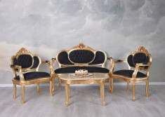 Set baroc din lemn auriu cu tapiterie neagra CAT499A02 foto
