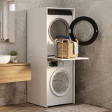 Dulap Baie Adore pentru Masina de Spalat si Uscator cu Blat Glisant, Alb, 65x182x67 cm