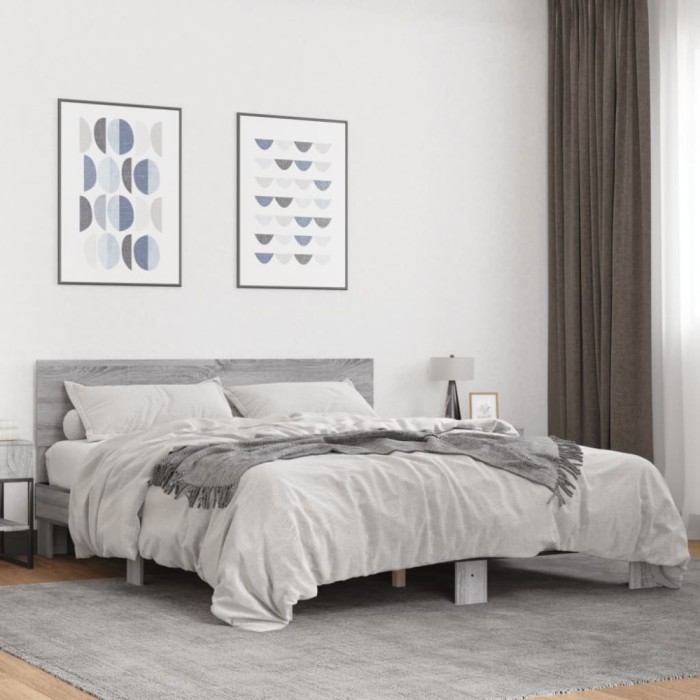 vidaXL Cadru de pat, gri sonoma, 160x200 cm, lemn prelucrat și metal 3280185