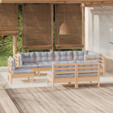 VidaXL Set mobilier grădină cu perne gri, 8 piese, lemn masiv pin