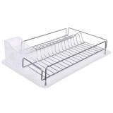 Suport de uscat vase, din metal, tava inclusa, Argint/alb, 46x33x8cm, Oem