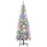 HOMCOM Brad de Crăciun &Icirc;nzăpezit cu 180 de Lumini LED cu 11 Efecte și 479 de Ramuri, &Oslash;65x180 cm, Verde și Alb | Aosom Romania