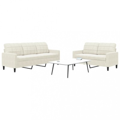 vidaXL Set de canapele cu perne, 2 piese, crem, catifea 3278399 foto