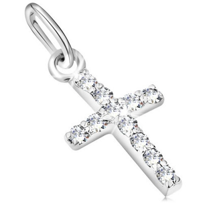 Pandantiv strălucitor din aur alb de 14 K - cruce cu diamante transparente foto