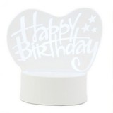 Lampa LED decorativa 3D &quot;Happy Birthday&quot; eMazing, inaltimea de 20 cm, lumina multicolora, telecomanda, alimentare USB si baterii, alb