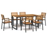 Cumpara ieftin Set mobilier de grădină, 7 piese, lemn masiv de acacia și metal