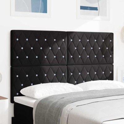 vidaXL Tăblie LED cu lumini cu bandă LED Argyle Negru 80 cm Catifea 3338368 foto