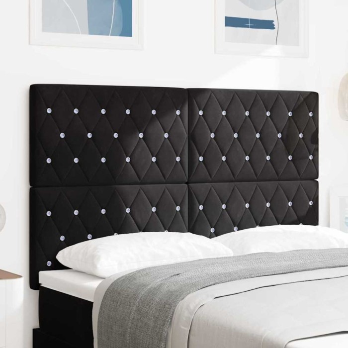 vidaXL Tăblie LED cu lumini cu bandă LED Argyle Negru 80 cm Catifea 3338368