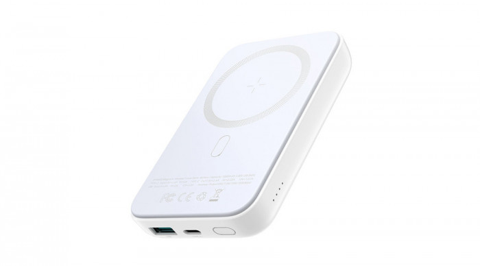 Joyroom power bank 10000mAh, 20W, Power Delivery, Quick Charge, &icirc;ncărcător magnetic fără fir Qi 15W MagSafe compatibil pentru iPhone, alb (JR-W020-whi