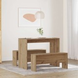 vidaXL Set masă și bănci de bucătărie, 3 piese, stejar artizanal, lemn