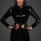 Rochie Scurta din PVC Lucios cu Umeri Bufanti si Capse Aurii S