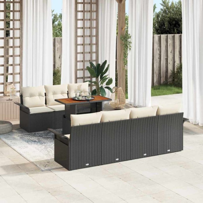 vidaXL Set de canapele pentru grădină 8 pcs Negru Rattan poli