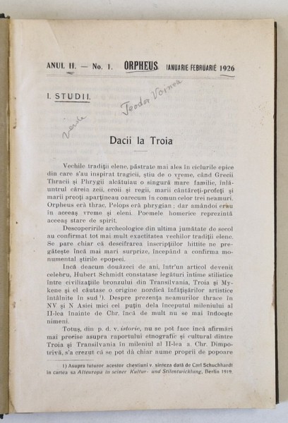 ORPHEUS , REVISTA PENTRU CULTURA CLASICA , ANUL II COMPLET , COLEGAT DE 5 NUMERE , IAN. - DEC. 1926