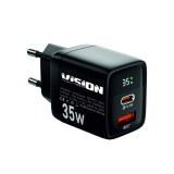 Incarcator retea Vision Touch VIR01N, 35W Fast Charge, USB-C/USB-A, QC/PD, Display, Protectie supratensiune, suprasarcina, scurtcircuit, supraincalzir