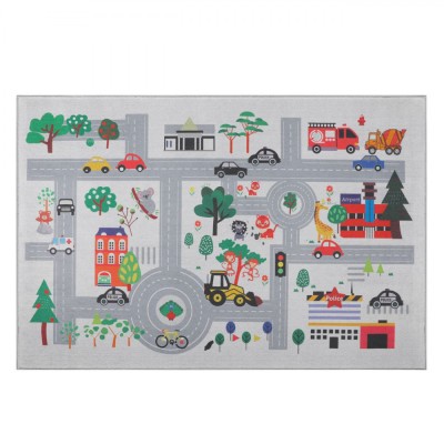 Covor Decorativ Copii, Model Pista de Curse, Gri, 150x100cm, Bumbac-Poliester foto