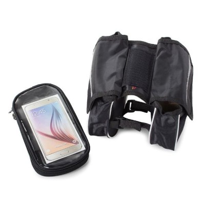 Geanta de transport cu 3 compartimente si 2 buzunare mici, Rezistenta la Apa, Montare pe cadrul bicicletei, Velcro, Negru foto