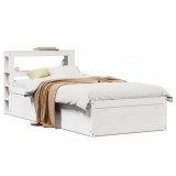 VidaXL Cadru de pat cu tăblie, alb, 75x190 cm, lemn masiv de pin