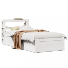 vidaXL Cadru de pat cu tăblie, alb, 75x190 cm, lemn masiv de pin 3306367