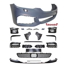 Set bara fata BMW Seria 5 (G30/G31), 05.2017-08.20, cu gauri spalator; grunduit, de vopsit; type M-Performance; cu grile inferioare, cu bandouri, cu