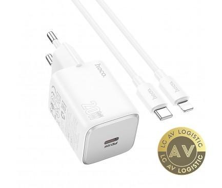 Incarcator Retea Cu Cablu Lightning HOCO N40 20W 3A 1 x USB-C Alb