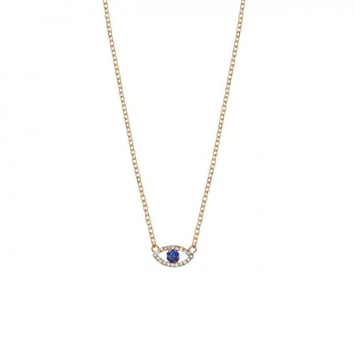 Colier Femei, Lant Aurie, Ochi Bleu Strass, 1.5cm