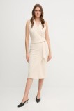 Sandro Ferrone rochie culoarea bej, midi, mulată, S18XBESAY
