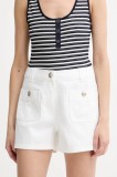 Morgan pantaloni scurți jeans culoarea alb, uni, high waist, SHAMIZ1
