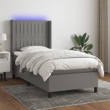 vidaXL Pat cu arcuri, saltea și LED, gri &icirc;nchis, 90x200 cm, textil