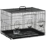 PawHut Colivie pentru Păsări cu 2 Stinghii, 3 Intrări, Tavă și 2 Recipiente pentru Hrană, 60x41x41 cm, Negru | Aosom Romania