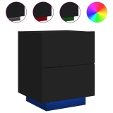 Noptiera cu lumini LED, negru, lemn prelucrat, DKD Home Decor